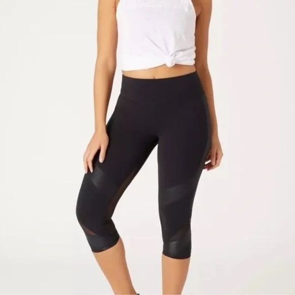 Sweaty Betty Pants - Sweaty Betty The Power Black Cropped Mesh Panel Leggings SB4353 Womens Large